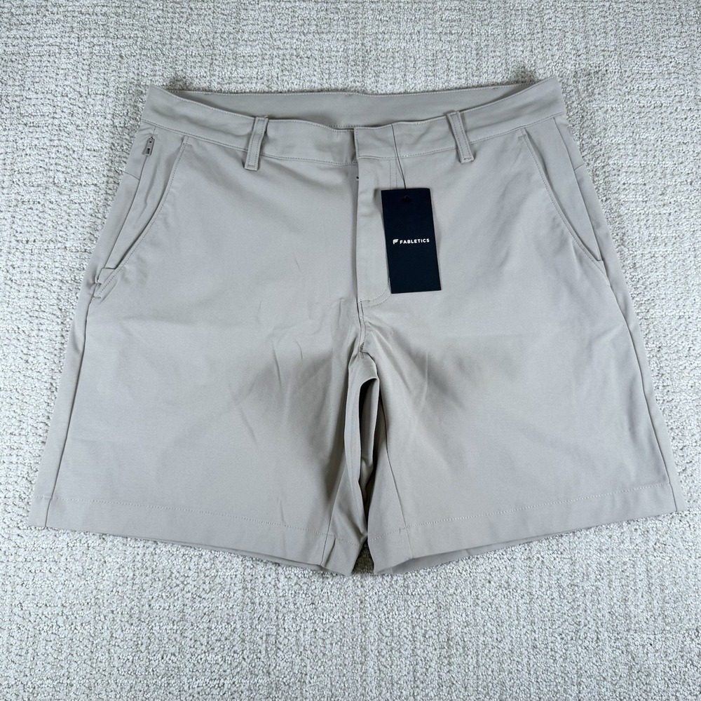 NWT Fabletics Men's 33 Beige Performance Polyester 8" Chino Shorts